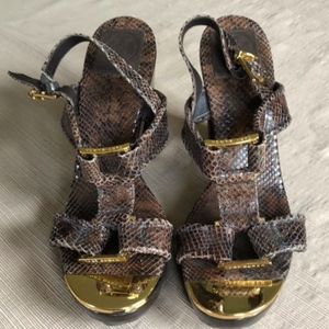 Tory Burch Brown Karmen Snakeskin Platform Sandals